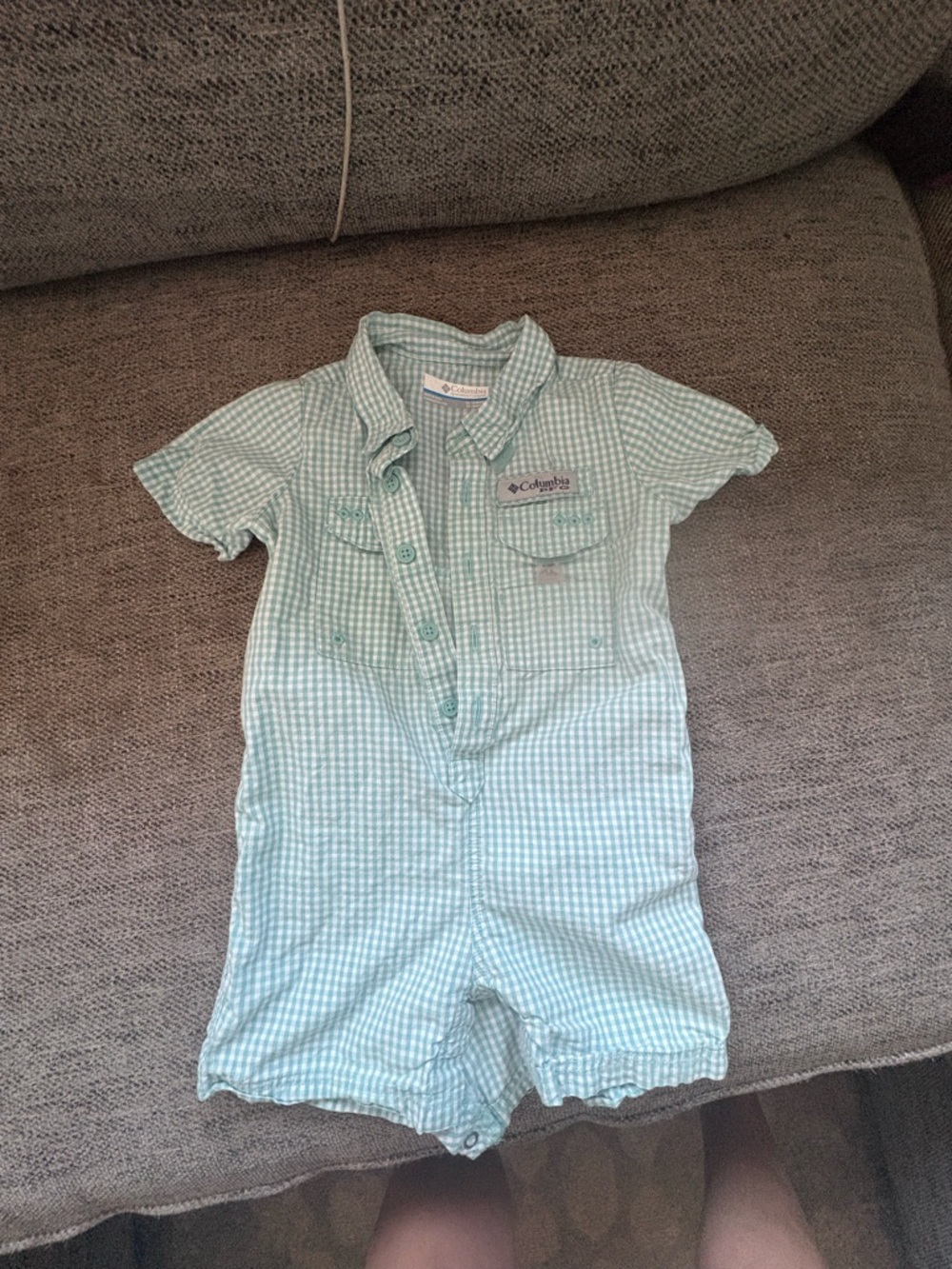 Columbia Light Blue and White Gingham Infant Shirt